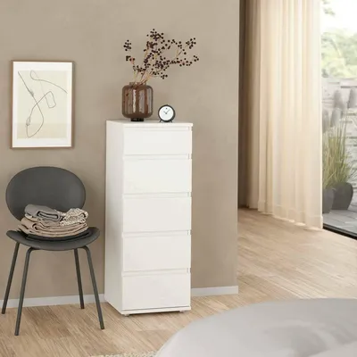 Image de Abelarda - Commode, 40x40x107h cm Blanc, 5 Tiroirs