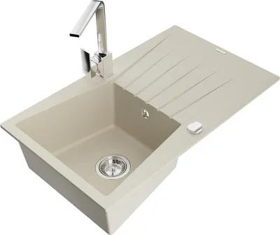 Produktbild von Mexen Cesar Granitspüle 1-Becken mit Abtropffläche und Küchenarmatur Rita, beige - 6514-69-670300-00