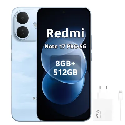 Productafbeelding van Xiaomi Redmi Note 17 Pro 5G Smartphone, 8340mAh, 8/512GB, Blauw (inclusief 67W oplader), AI-gegenereerde afbeelding