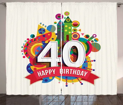 Produktbild von ABAKUHAUS 40. Geburtstag Rustikaler Gardine, Niedliche Cartoon-Banner, Schlafzimmer Kräuselband Vorhang mit Schlaufen und Haken, 280 x 260 cm, Mehrfarbig