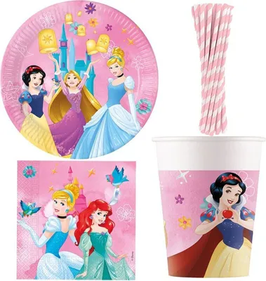 Produktbild von Princess Partyset Deko Kindergeburtstag Cinderella, Arielle 60 tlg.