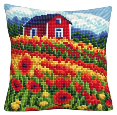 Produktbild von CDA Kreuzstichkissen Stickpackung "Mohnfeld", bedruckt, 40x40cm