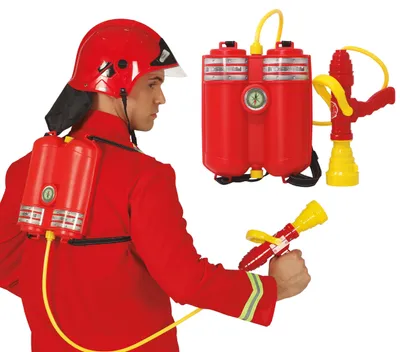 Immagine prodotto di Pompiere costume accessorio acqua zaino spray ugello carnevale set