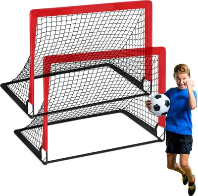 Produktbild von Outdoor-Sport-Kinder-Fußballtor, tragbares faltbares Fußballtor, Kleinkind-Fußballspiel-Torrahmen, zweiteiliges Set, rot