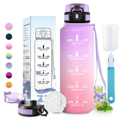 Produktbild von Trinkflasche 1,5L mit Filter, auslaufsicher, kohlensäuregeeignet, Zeitmarkierung