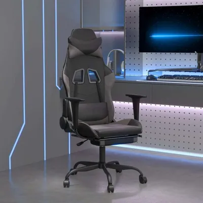 Produktbild von The Living Store Gaming-Stuhl mit Massage & Fußstütze Schwarz & Grau Kunstleder