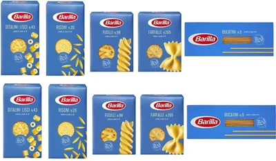 Produktbild von TESTPAKET Pasta Barilla italienisch ( 10 x 500g ) 5 Arten von Nudeln (Bucatini-Fusilli-Risoni-Ditalini Lisci-Farfalle)