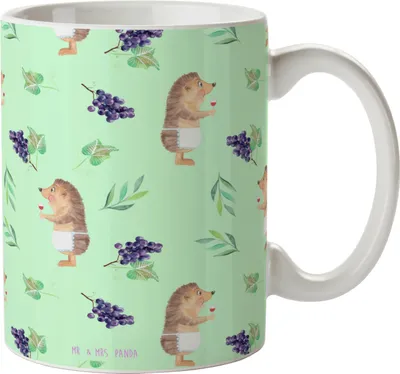 Produktbild von Mr. & Mrs. Panda Tasse Igel Wein - Grün - Geschenk, Spruch, Becher, Weinglas, Rotwein, Trinkbecher, Weißwein, Teetasse, Lustige Sprüche, trinken, Kaffeetasse
