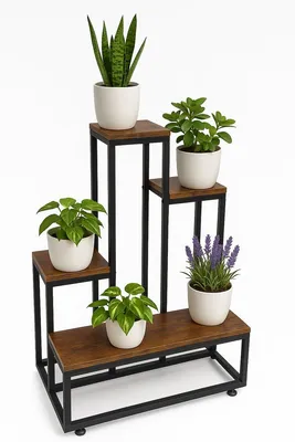 Produktbild von Industrielles Pflanzenregal mit 4 Ebenen – 51 x 34 x 67 cm – Pflanzenständer – Pflanzentreppe – Platzsparendes Pflanzenregal – Schwarz