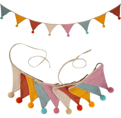 Image de Guirlande de tissu, chaîne de fanions, rose bonbon, 2,6 mètres, résistante aux intempéries, décoration pour chambre de bébé