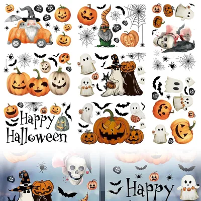 102-teiliges Halloween-Fensteraufkleber-Set, Kürbis, Geist, Fledermaus