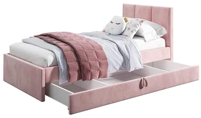 Produktbild von Belvedo Jugendbett 120x200 cm - Rosa - Einzelbett mit Lattenrost - mit Schubladen - Stoff Jasmine 61 - Basic Niko