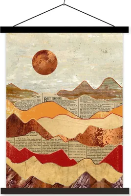 Produktbild von MuchoWow® Textilposter Vintage - Zeitung - Bronze - Abstrakt - Landschaft - Farben 60x80 cm mit schwarzem Rahmen - Plakathalter