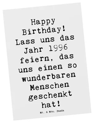 Produktbild von Mr. & Mrs. Panda Postkarte Spruch 1996 Geburtstag - Weiß - Geschenk, liebevoll handgefertigt, Grußkarte, Glückwunsch, Ansichtskarte, Alter, Fotokarte, bildkarte