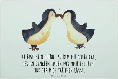Produktbild von Mr. & Mrs. Panda Frühstücksbrett Pinguin Liebe - Weiß - Geschenk, Servierplatte, Hochzeitstag, Liebesspruch, Hackbrett, Vertraut, Glas Schneideplatte, Freundin