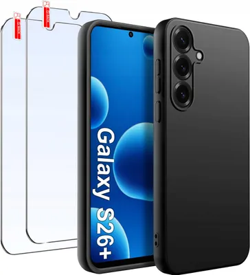 Produktbild von Etui für Samsung S26+ Plus Matt Schwarz Silikon Slim 2 STÜCK GLAS