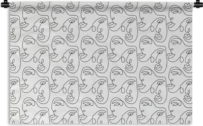 Produktbild von MuchoWow® Wandteppich Wandbehang Strichzeichnungen - Muster - Schwarz und Weiß 150x100 cm Tapisserie Dekoration Wandtuch - Waschbar - Tapisserien - Wand-Decke