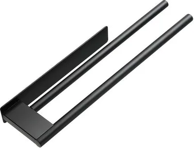 Produktbild von Unyqoos® Selbstklebender Doppel-Handtuchhalter (39 cm) – matt schwarz, Edelstahl, 2 cm Wandabstand, 3,8 cm Stangenabstand, Bad & Küche, ohne Bohren