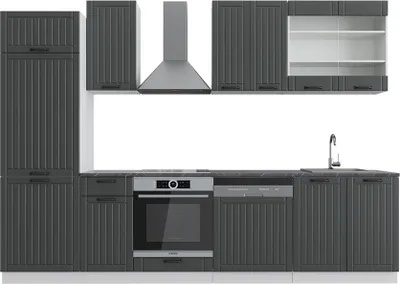 Produktbild von Küchenzeile Vicco Fame-Line Anthrazit Landhaus/Weiß 300 cm ohne Arbeitsplatte, Model 36149