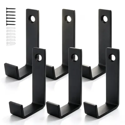 Wandhaken 6er-Set, Edelstahl, schwarz, J-Form, mit Schrauben