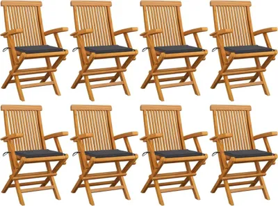 Produktbild von Gartenstühle mit Anthrazit Kissen 8 Stk. Massivholz Teak