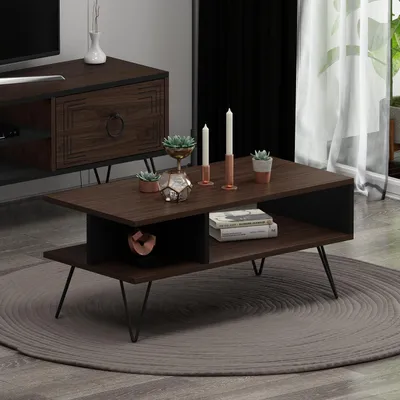 Immagine prodotto di HOMIDEA Milestone Tavolino da salotto - Tavolino da divano - Tavolino da salotto moderno dal design di tendenza - Noce/Nero