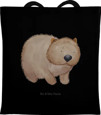 Produktbild von Mr. & Mrs. Panda Tote Bag Wombat - Schwarz - Geschenk, Lustige Sprüche, Uni Tasche, Shopping, Schultasche, schulterbeutel, Australien, Das Leben Ist schön, Motivation
