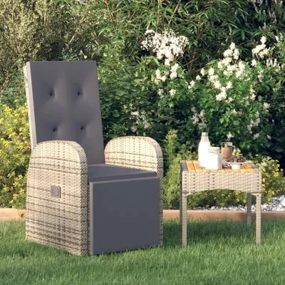 Produktbild von Gartenstühle aus Polyrattan in Grau mit verstellbarer Rückenlehne und Kissen für den Garten