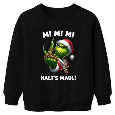 Produktbild von Grinch Weihnachtsgrinch MI MI MI HALT'S MAUL Kinder Sweatshirt Pullover, Schwarz, 152