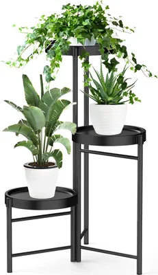 Produktbild von Blumenständer 3 Ebenen Eisen Pflanzenständer Faltbar Einstellbar Rostfrei, Blumenregal Wohnzimmer Schlafzimmer Balkon