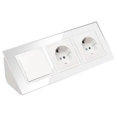 Produktbild von Glas Ecksteckdose 3-fach Steckdose + Lichtschalter Steckdosenblock 45° Verteilerdose weiß.