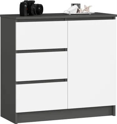Produktbild von Akord Sideboard Jerry 1 Tür 3 Schubladen Graphitgrau/Weiß 80X35X77 Cm