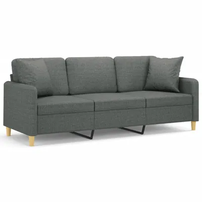 Produktbild von vidaXL 3-Sitzer-Sofa mit Zierkissen Dunkelgrau 180 cm Stoff