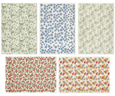5 Blumen-Keramik-Dekor-Transferbögen, 54x37 cm, Unterglasur