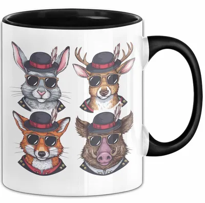 Produktbild von Jäger Tasse Geschenk Hase Wildschwein Fuchs Geschenkdiee Jagd (Schwarz)