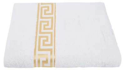 Produktbild von Luxus Medusa Badetuch 100x150 cm - Weiß - feinste Ringgarn Baumwolle / Jacquard Webung / Hochflor Frottee mit Medusa Flachprägung und goldener Medusa Bordüre