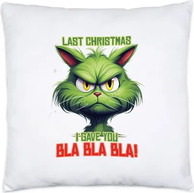 Produktbild von Last Christmas I Gave You Blablabla Kissen Inkl. Füllung Cat Weihnachtsmütze Geschenkidee