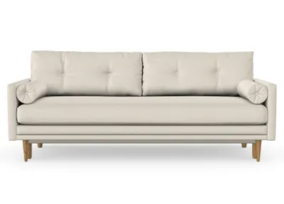 Produktbild von Amy 3-Sitzer Sofa mit Schlaffunktion, skandinavischer Stil, Möbelfüße aus Eiche, gewachst, Chenille-Stoff Puente 03 Beige