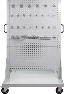 Produktbild von Rollwagen mit 6 Lochplatten + 28-teilige Haken-Set | HxBxT 171x106,5x73cm | Lichtgrau