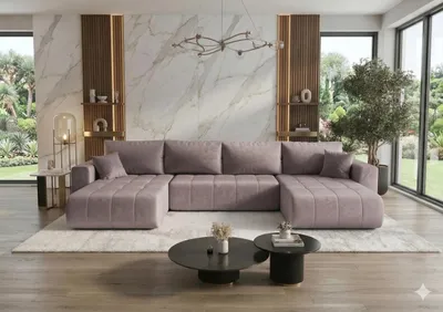 Image de Canapé d’angle LARA U rose foncé velours Monolith 62 - fonction couchage, coffre de rangement pour la literie