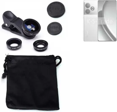 Produktbild von K-S-Trade Smartphone Kamera Linsen Set Kompatibel mit Realme GT Neo 6 3in1 Clip-On Kamera Adapter Macro Weitwinkel FishEye Fischauge Objektiv Linse