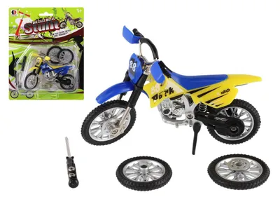 Immagine prodotto di Motocicletta a molla con accessori in metallo/plastica, 12 cm, 2 colori su cartoncino