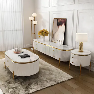 Produktbild von Wohnzimmermöbel Set Designer Wohnzimmer Sideboard Couchtisch Beistelltisch 3tlg.
