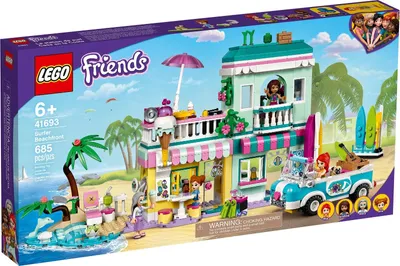 Image de LEGO 41693 Friends Maison de plage des surfeurs Jouets pour filles et garçons à partir de 6 ans, maison de poupées avec mini-poupées