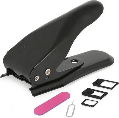 Produktbild von Wicked Chili Dual Simkarten Stanzer 4 in 1, Sim Karten Stanze mit Adapter Set (Nano, Micro, Standard, Pin Nadel, Feile) Cutter Schneidegerät für Guthaben | Prepaid | Aufladekarte | Telefonkarte