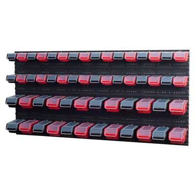 Produktbild von Stapelboxen Wandregal Sichtlagerkästen 8 x Wandregal Lagersystem 56 Boxen schwarz und rot