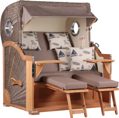 Produktbild von Strandkorb Baltikum Teak PE Grey 2,5 Sitzer Volllieger mit Bullaugen