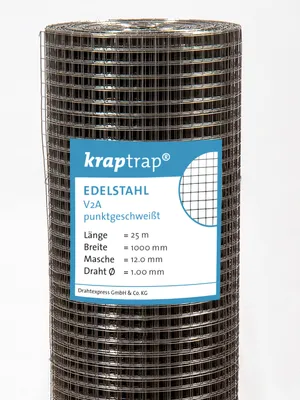 Produktbild von KrapTrap® Volierendraht Edelstahl V2A I Käfigdraht Schweißgitter I 12x12mm 1 x 25m I 1,00 mm stark Drahtzaun Maschendraht