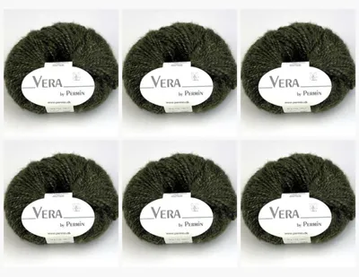Productafbeelding van 6 bollen Vera van Permin – Jaarrondsgaren gemaakt van Chainette, babyalpacawol en katoen (125m/50g) (kleur: mosgroen)
