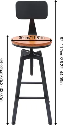 Immagine prodotto di Set di 2 sgabelli da bar - Sgabelli regolabili in altezza con schienale - Rotazione a 360° - Seduta in legno con struttura in metallo - Poggiapiedi - Colore nero - Portata massima: 100 kg